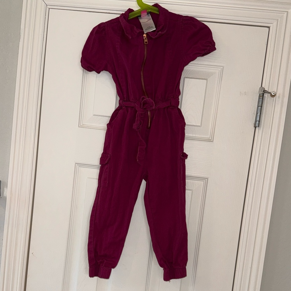 Vince Camuto Cranberry Pink Jumpsuit with Gold Zipper and belted tie